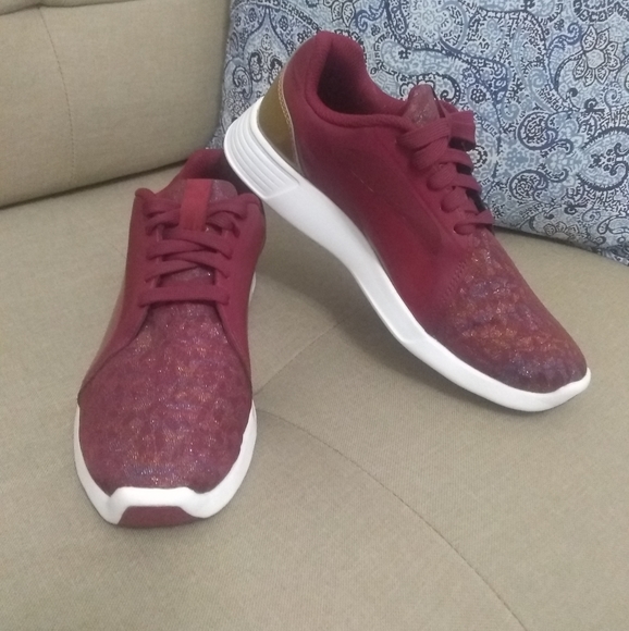 Puma ST Trainer Evo Gleam sneakers red plum gold NWOT - Picture 4 of 8